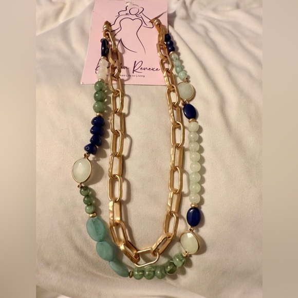 Elegant Gold and Blue Beaded Necklace - Picture 3 of 3